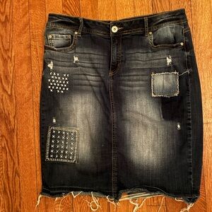 Cato Black Distressed Denim Pencil Skirt